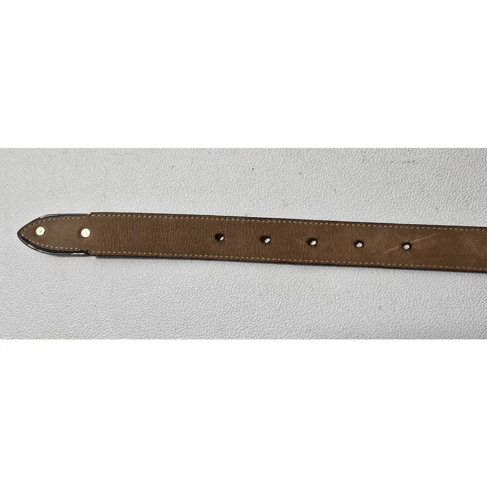 STREETS AHEAD NuBuck Leather Belt Brown Western NBEL Silverplated Buckle Sz M